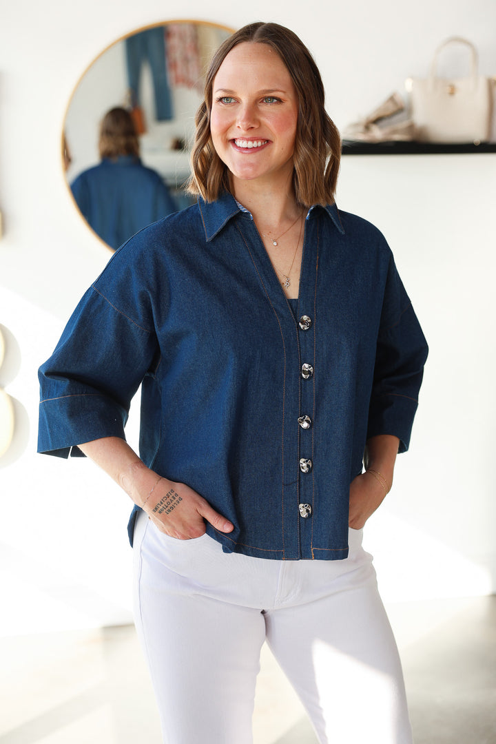 Denim Button Front Top