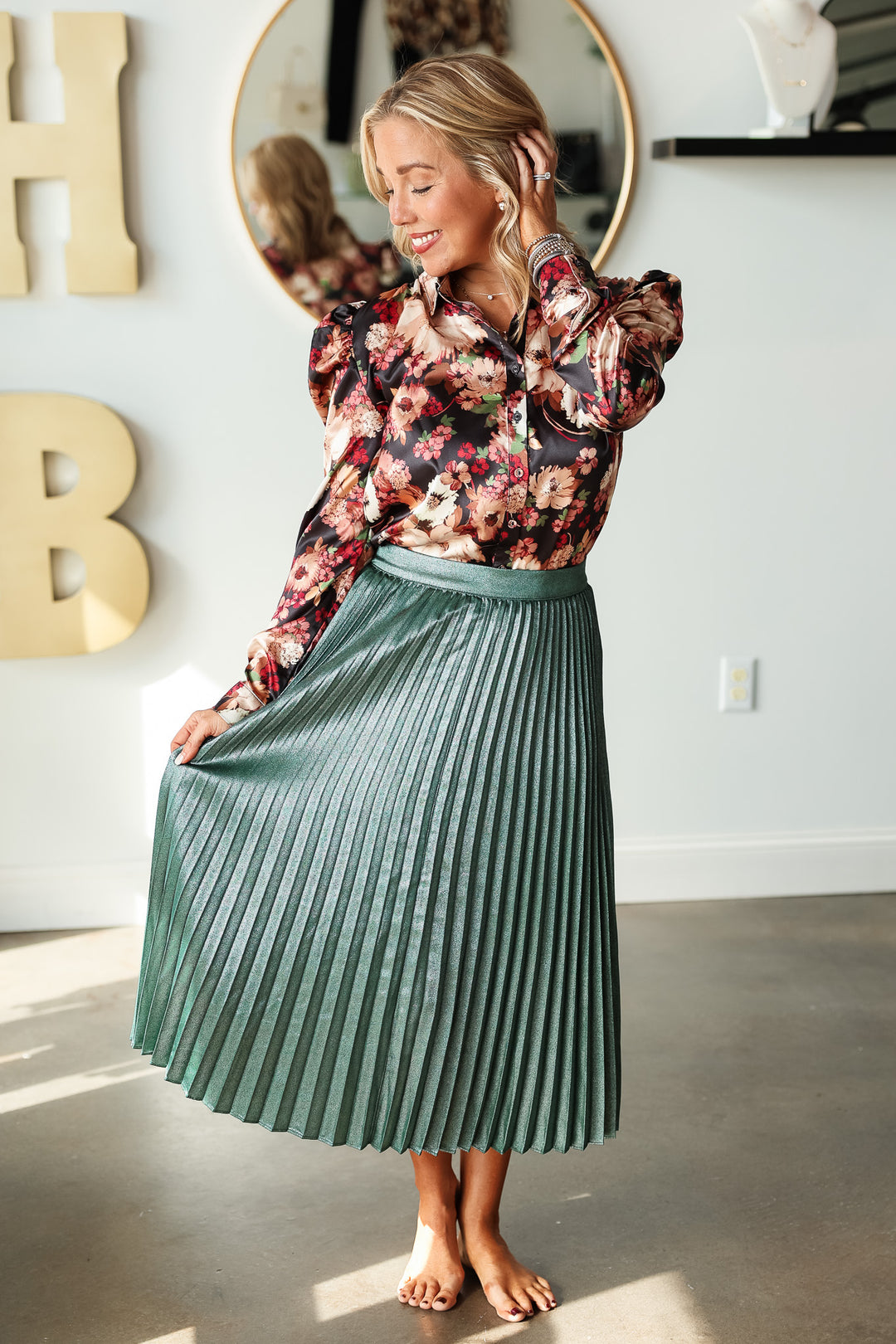 Pleated Midi Skirt - Astro Green