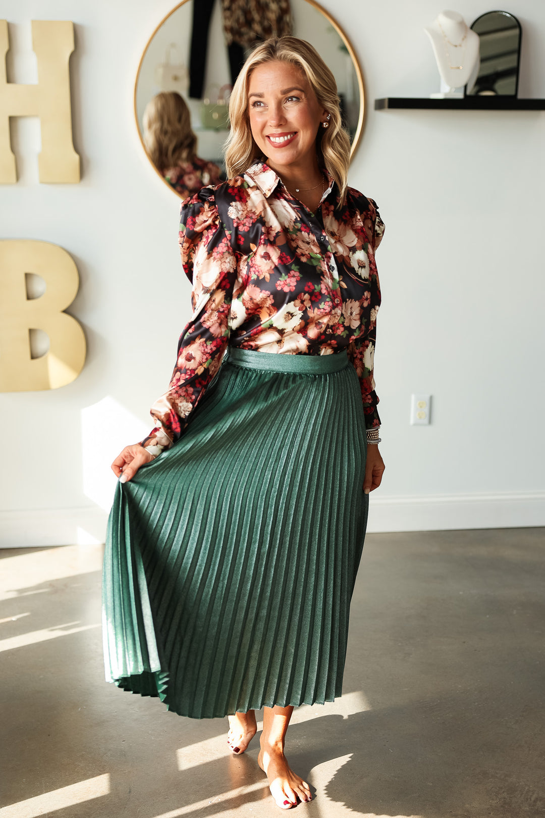 Pleated Midi Skirt - Astro Green