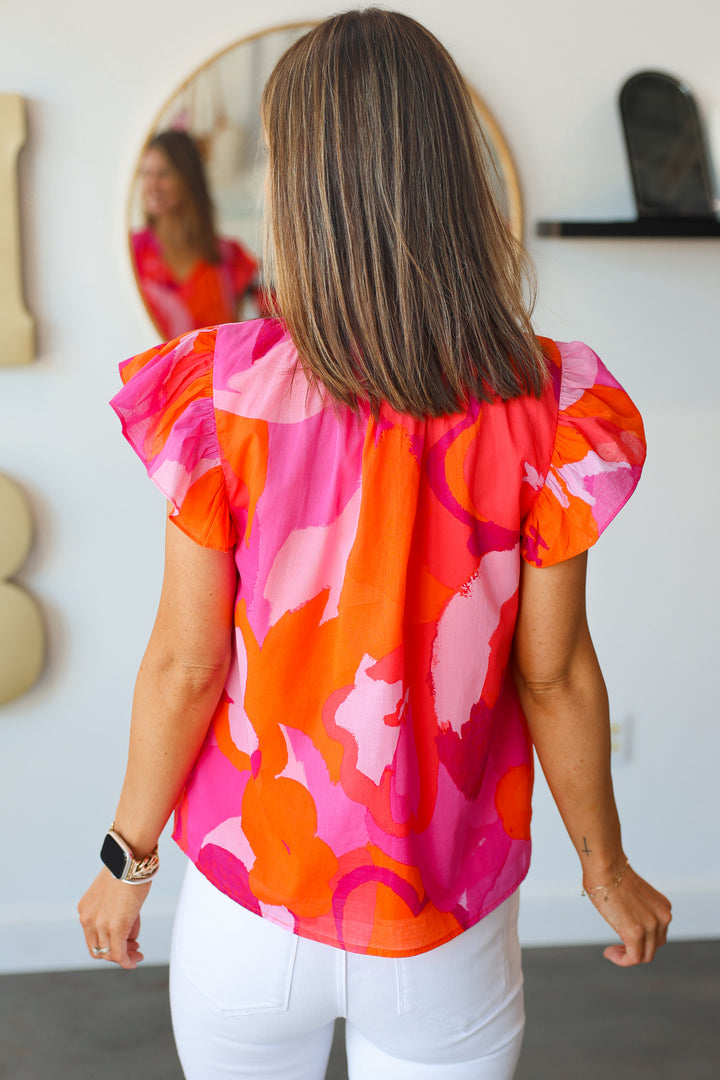 Printed Tassel Tie Top - Pink