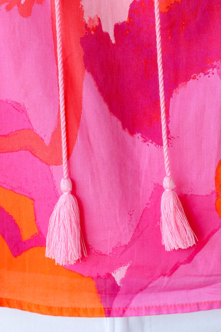 Printed Tassel Tie Top - Pink