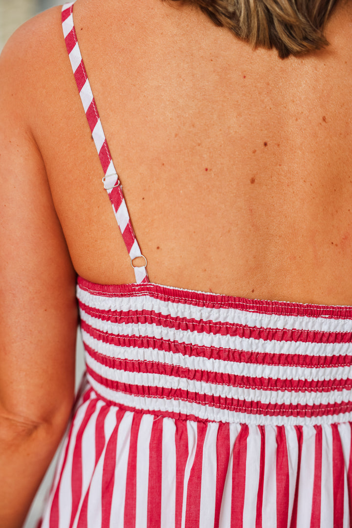 Striped Midi Dress - Red
