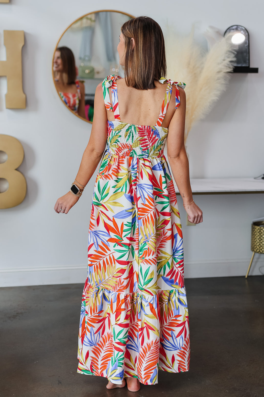 Tie Shoulder Tropical Dress