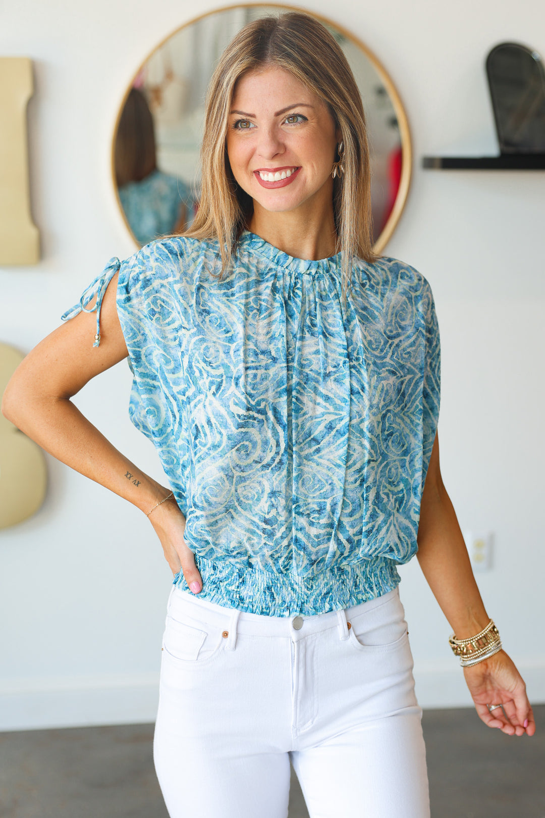 Ruched Shoulder Top - Blue