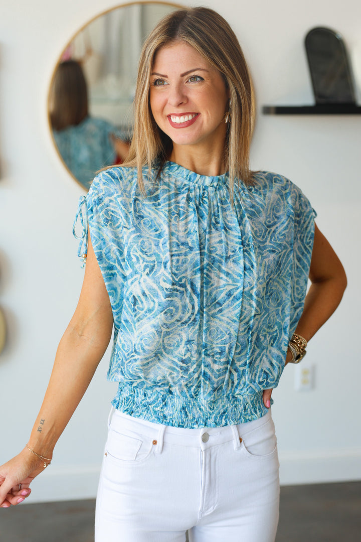 Ruched Shoulder Top - Blue