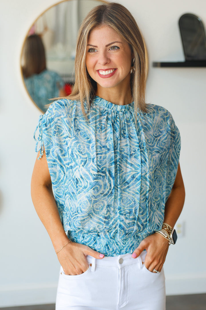 Ruched Shoulder Top - Blue