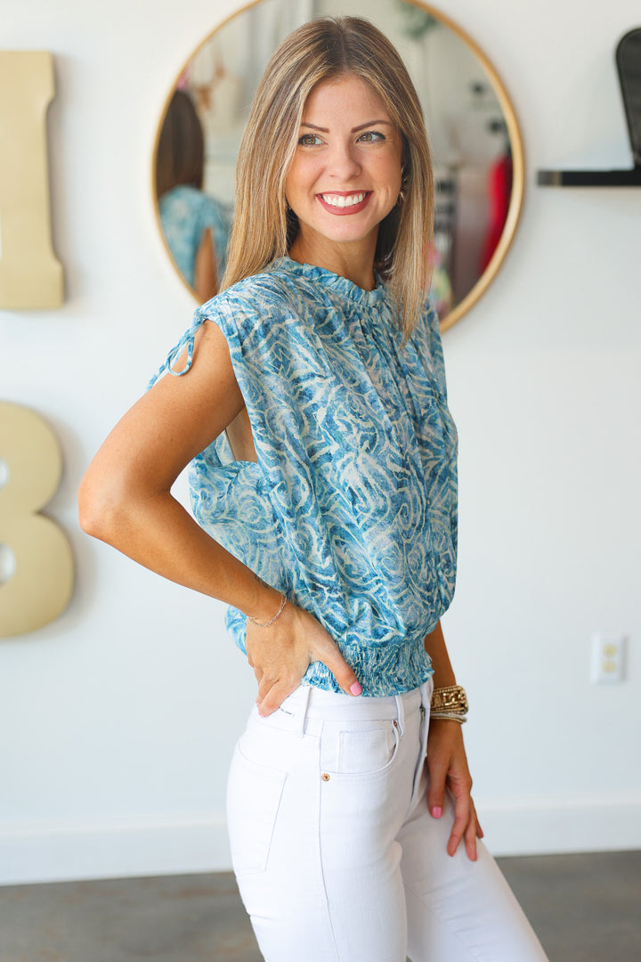 Ruched Shoulder Top - Blue