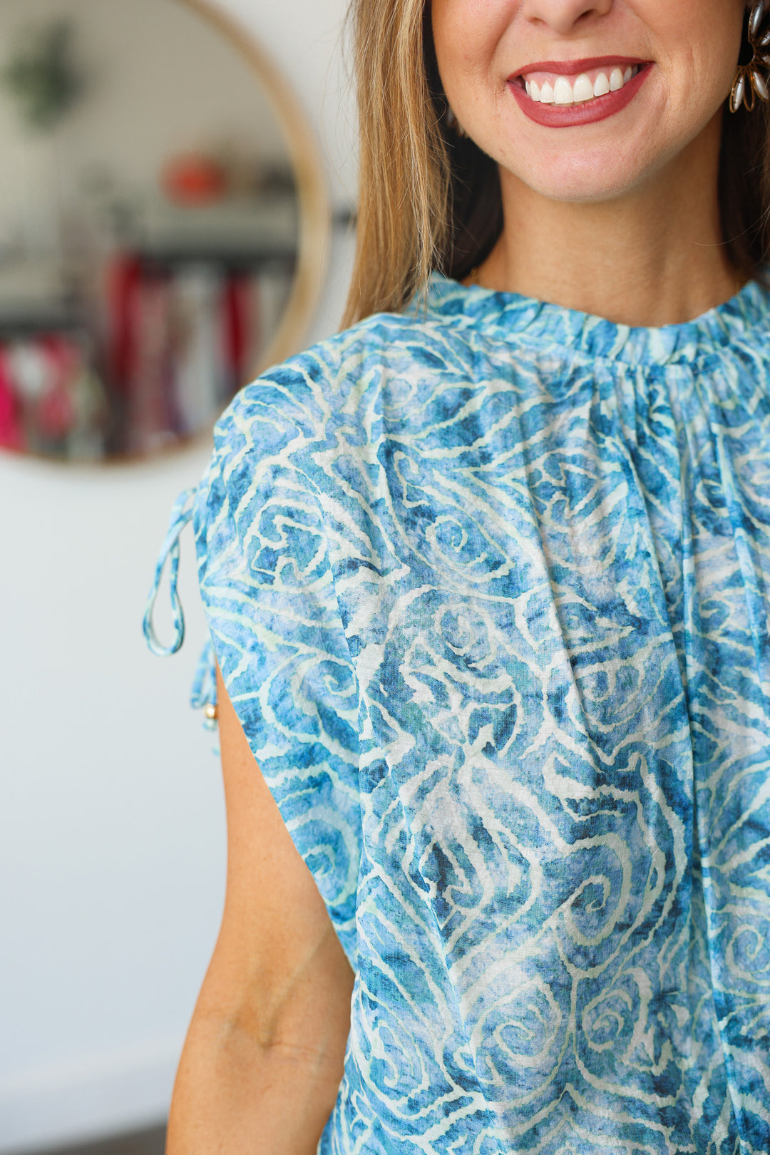 Ruched Shoulder Top - Blue