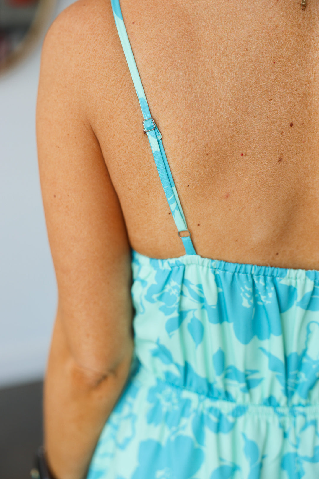 Button Front Floral Dress - Seafoam