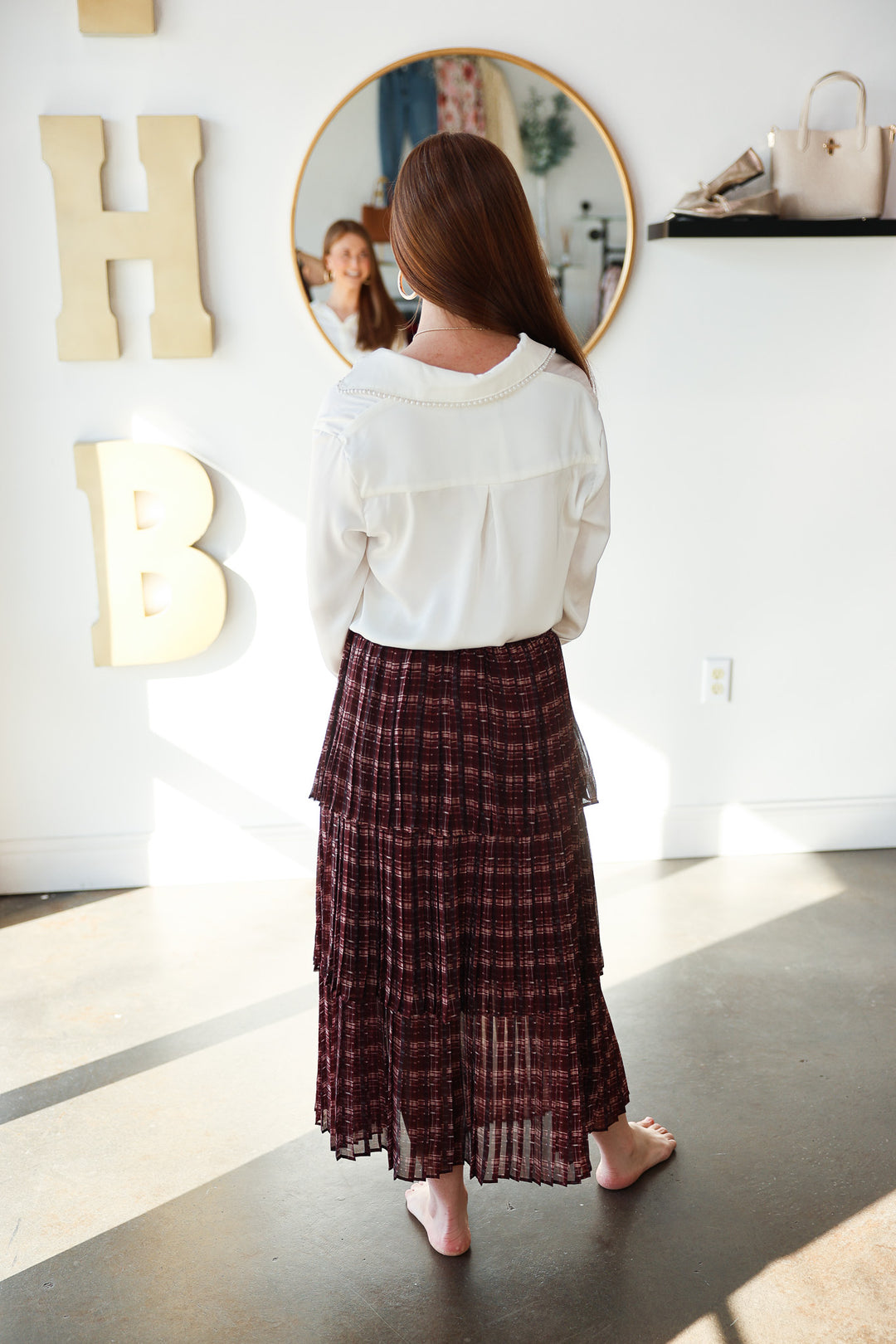 Pleated Tiered Skirt - Burgundy