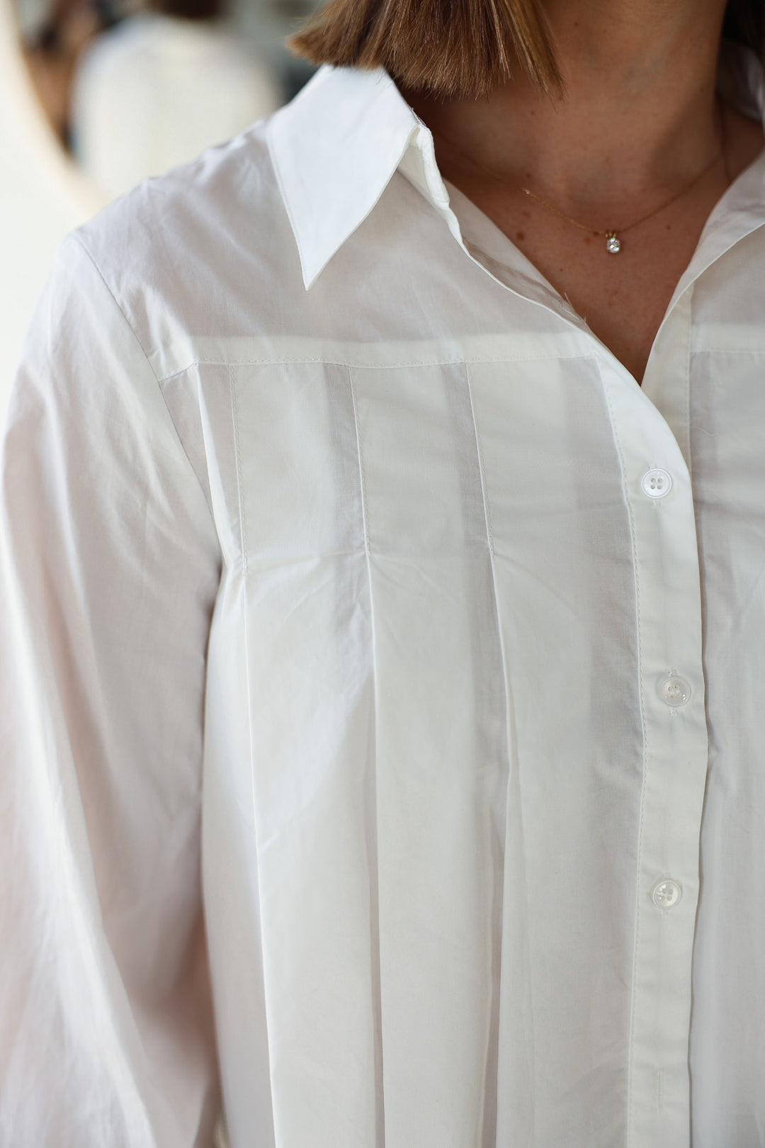 Pleated Button Down Top - White