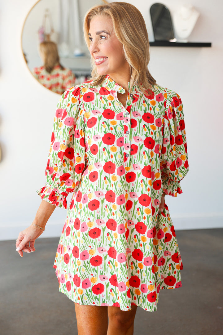 Ruffle Neck Floral Dress