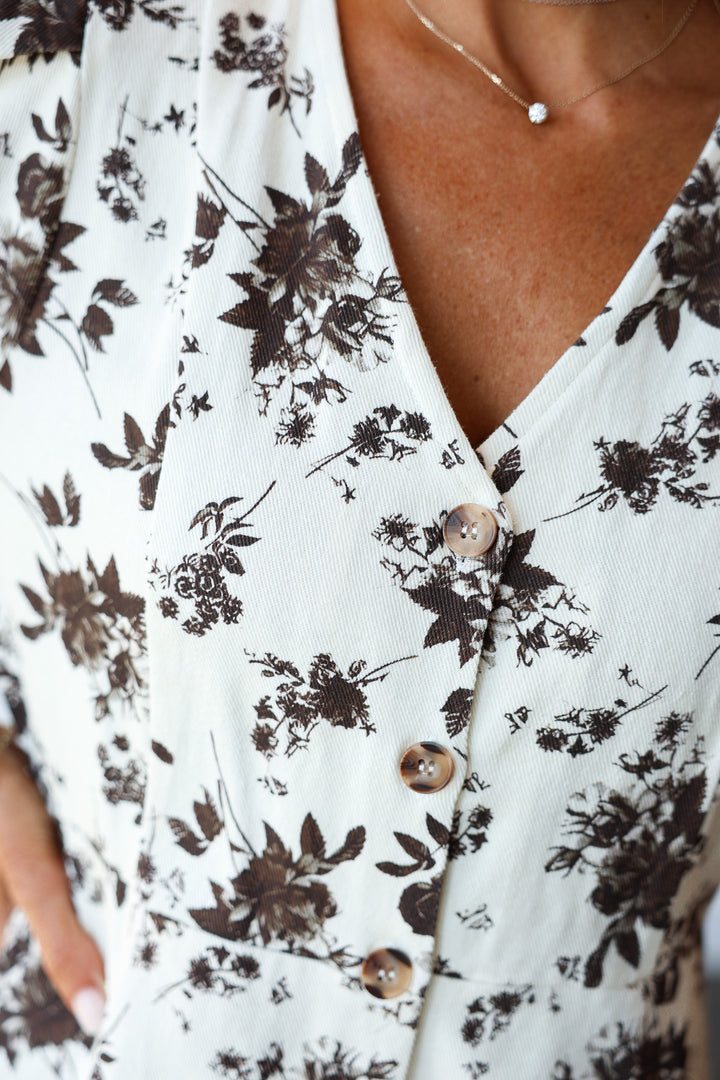 Floral Denim Dress - Ecru