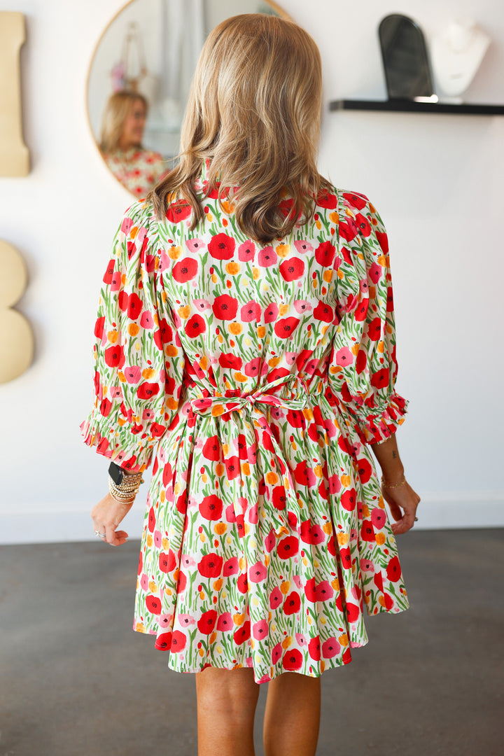 Ruffle Neck Floral Dress
