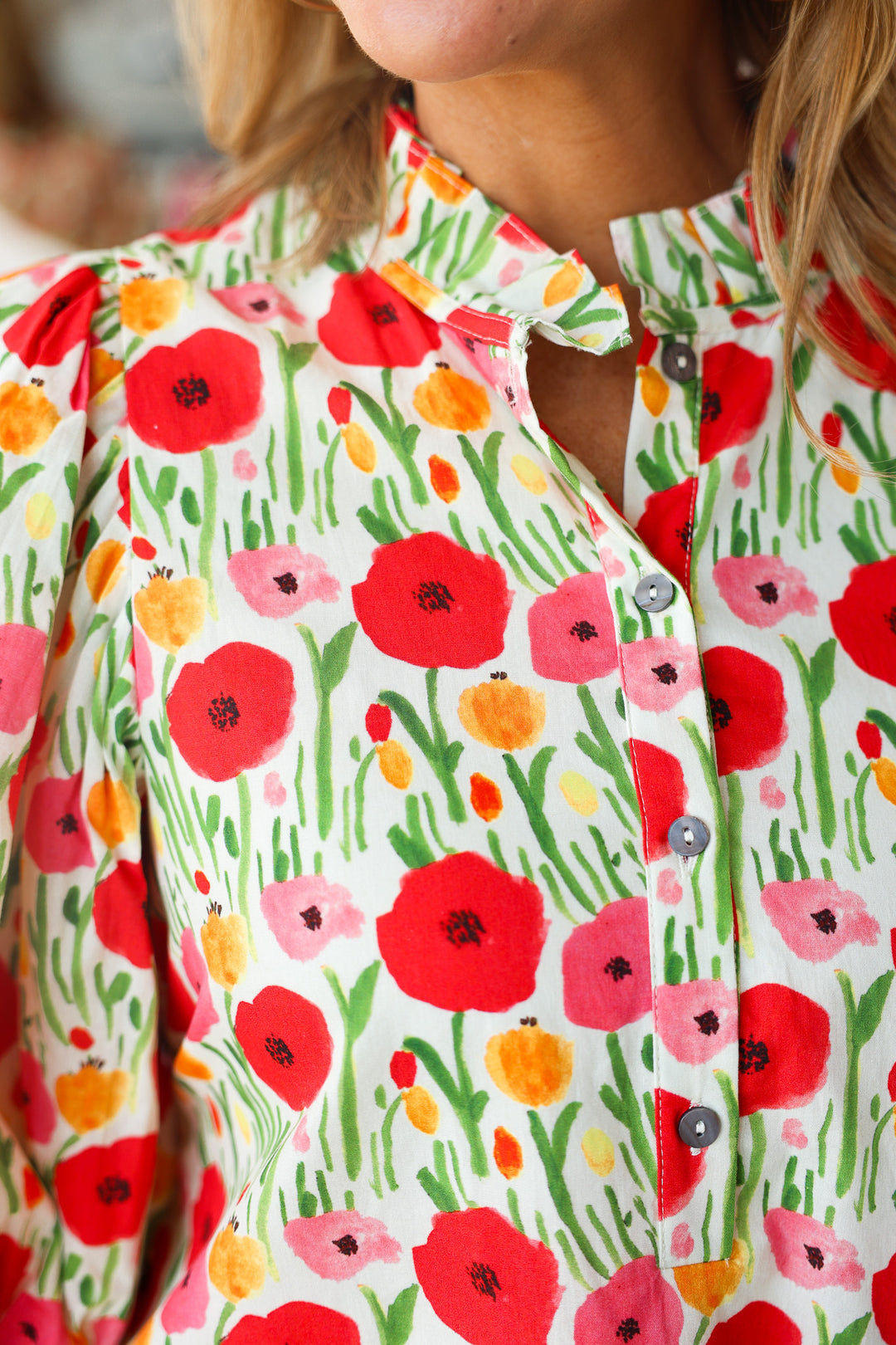 Ruffle Neck Floral Dress