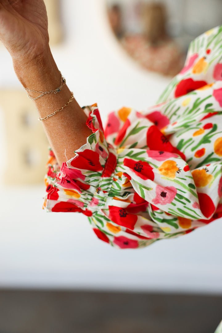 Ruffle Neck Floral Dress