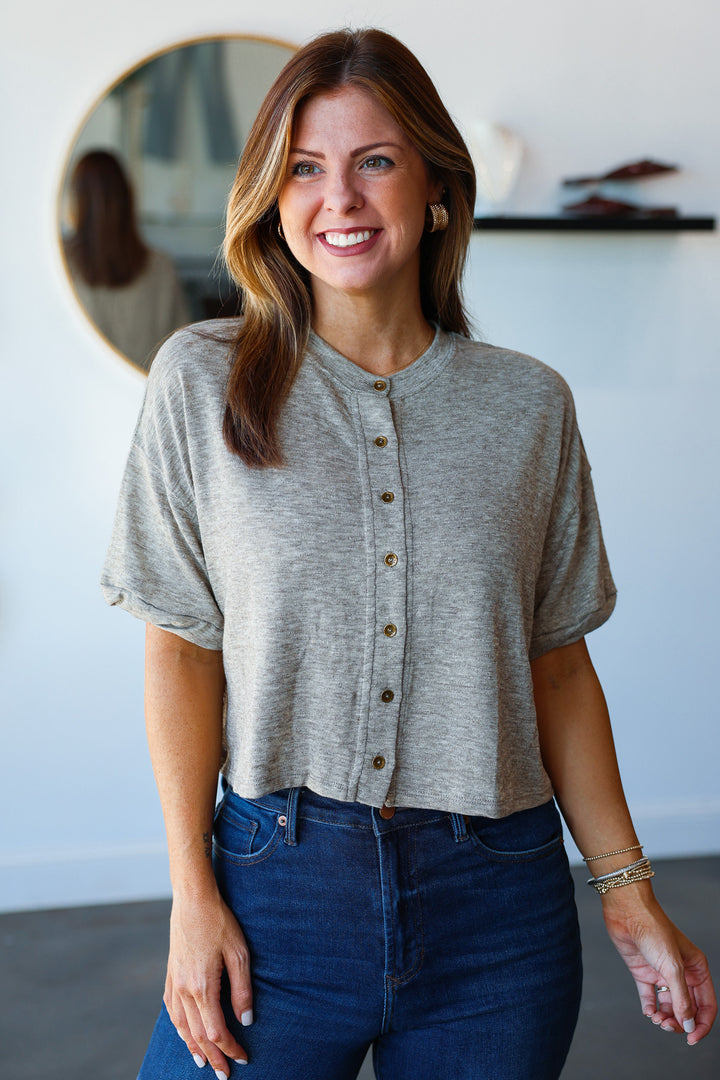 Button Front Knit Top - Mocha