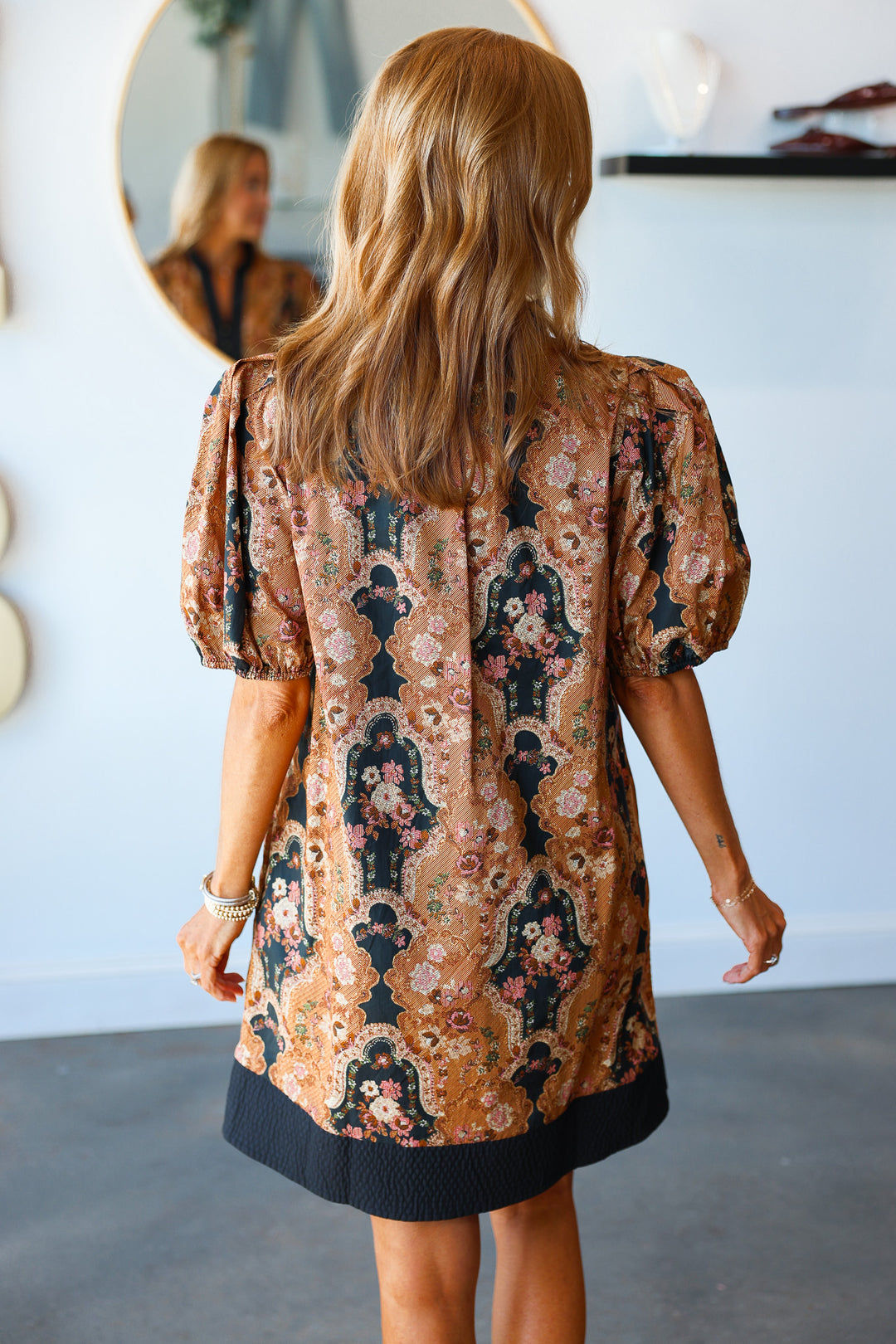 Vintage Print Dress - Camel