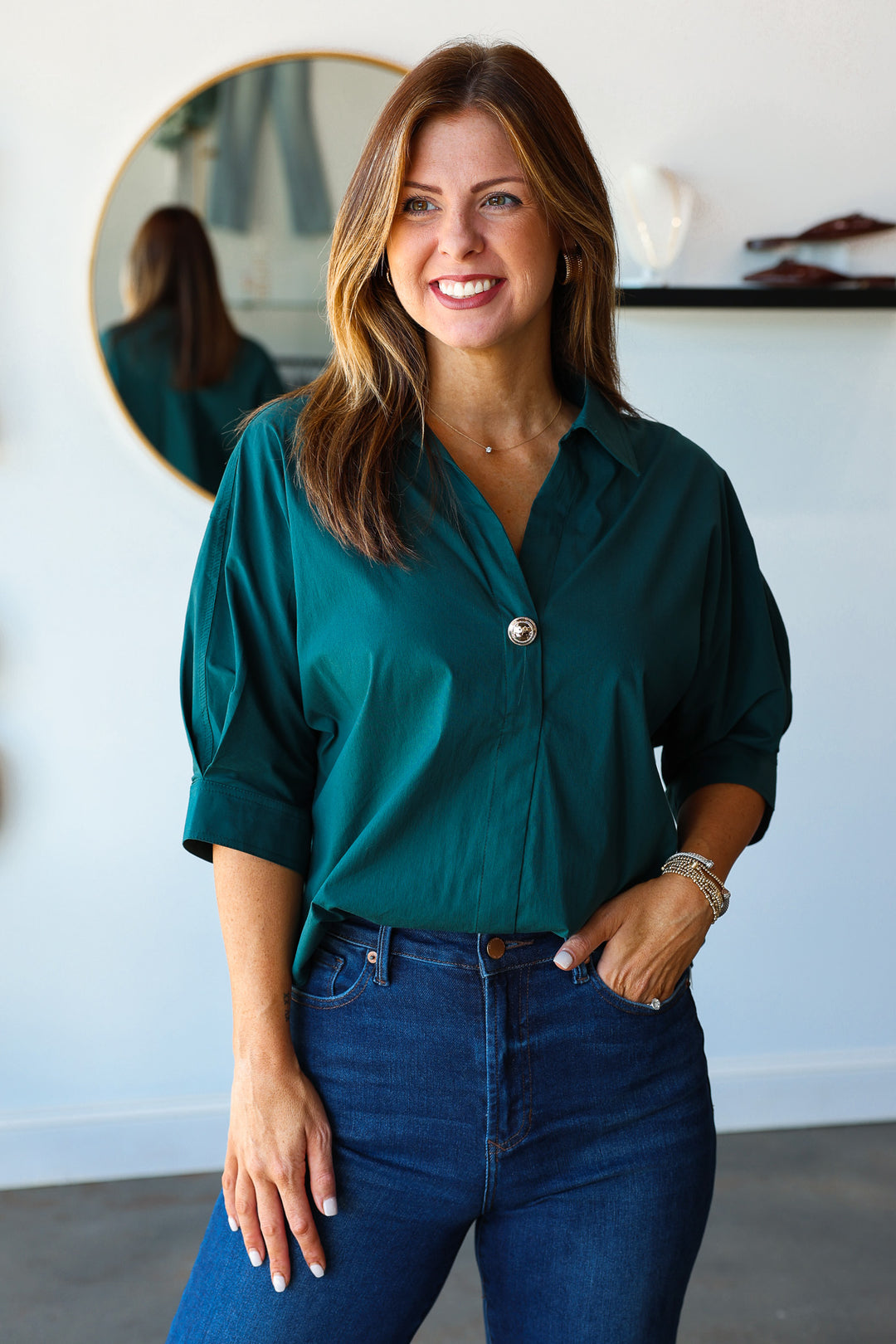 Button Detail Front Top - Hunter Green