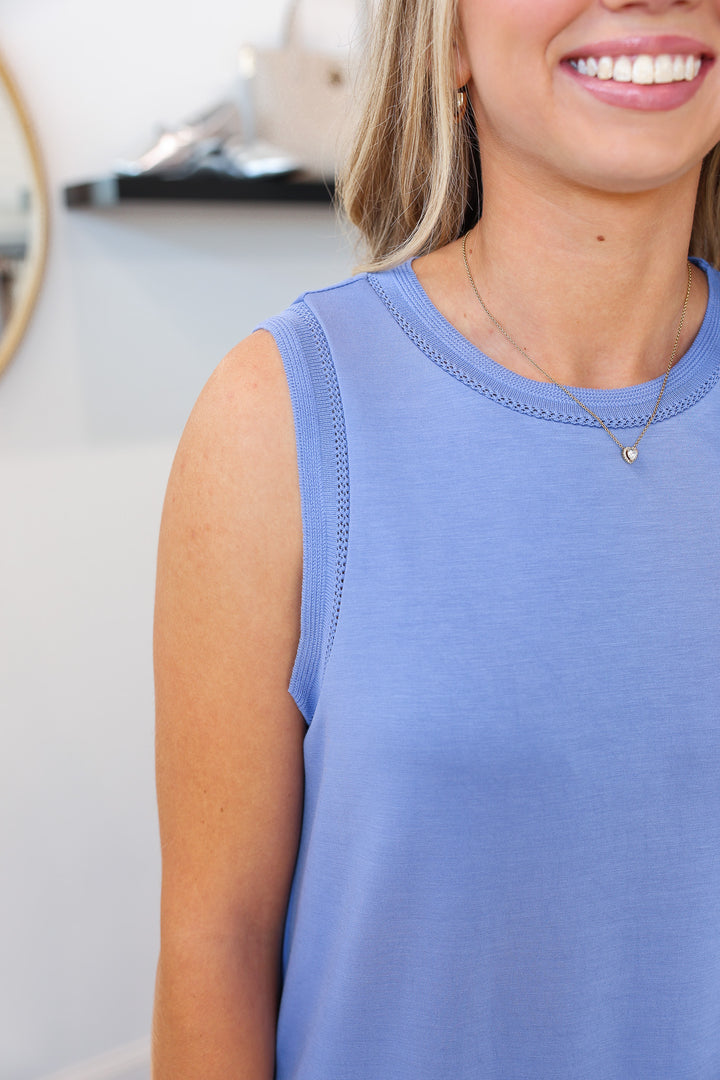 Contrast Trim Maxi Scuba Dress - Chambray