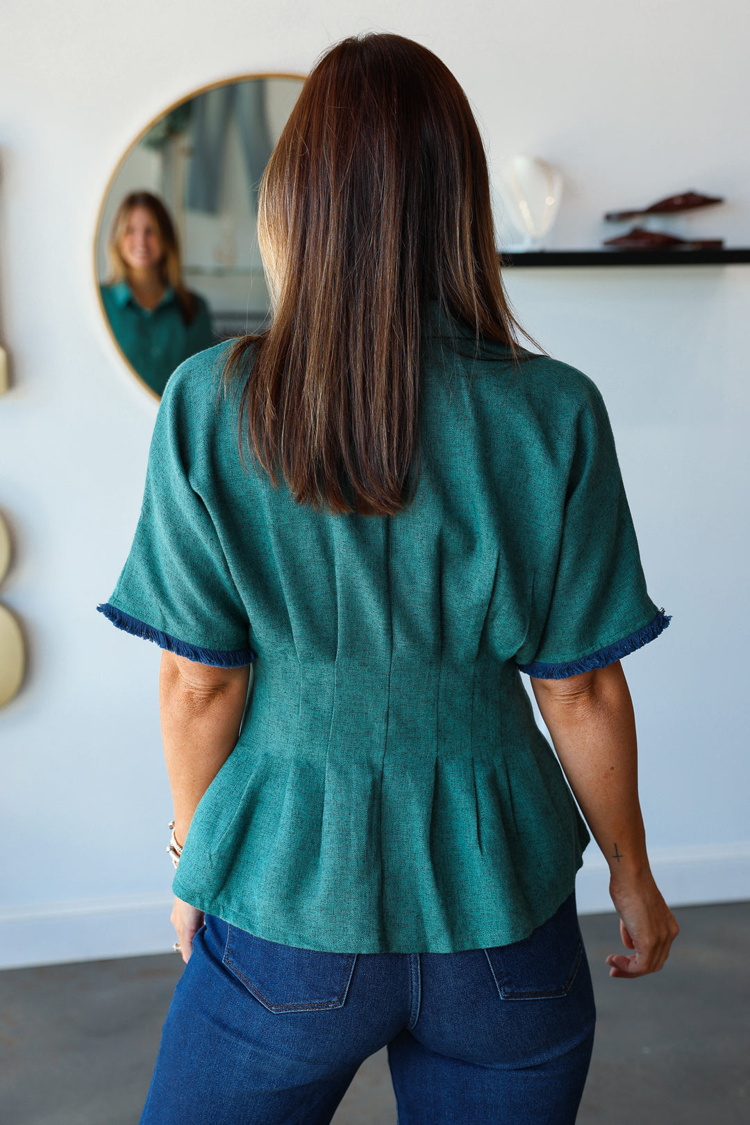 Pleated Waist Button Down Top - Green