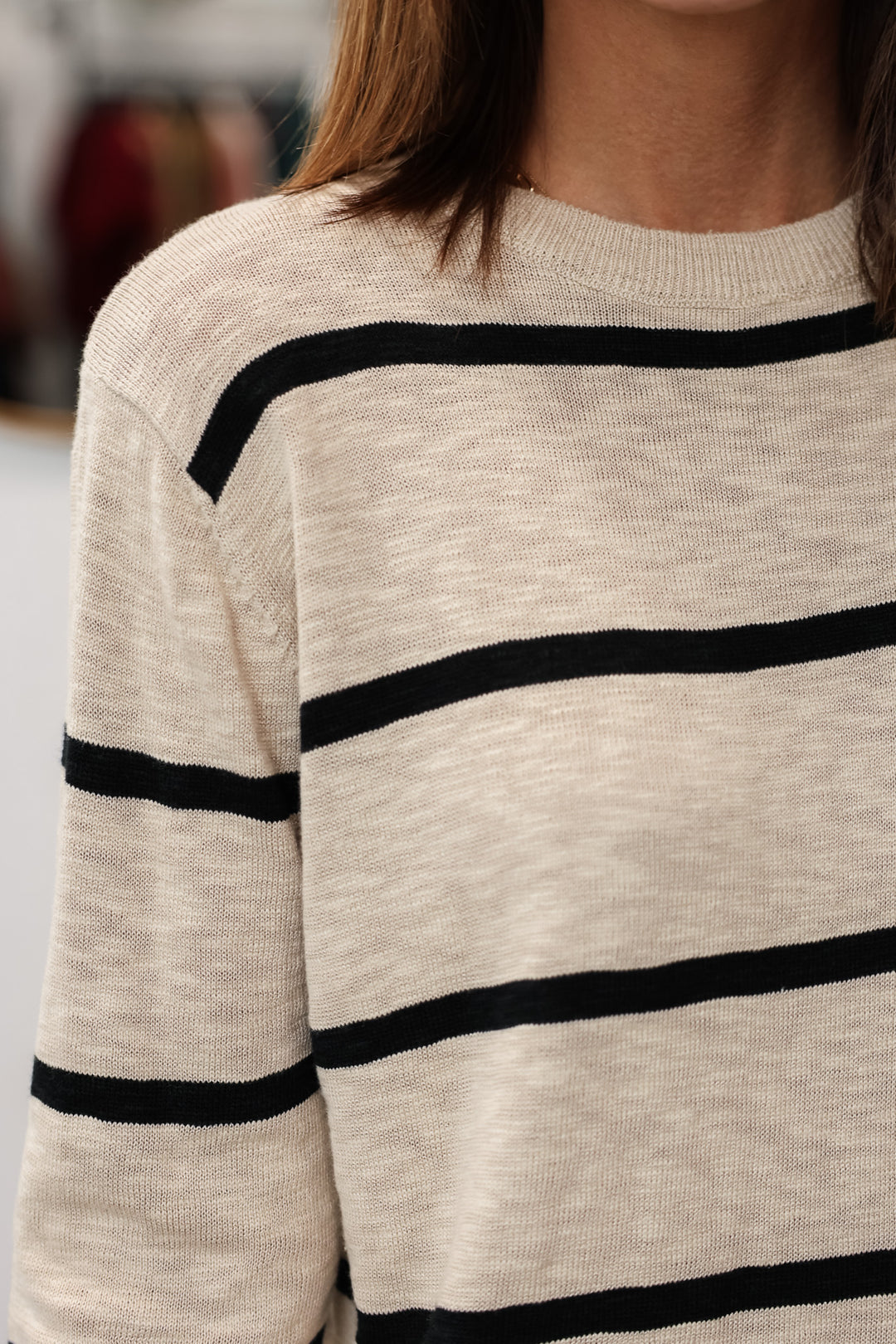 Lightweight Striped Sweater - Taupe/Black