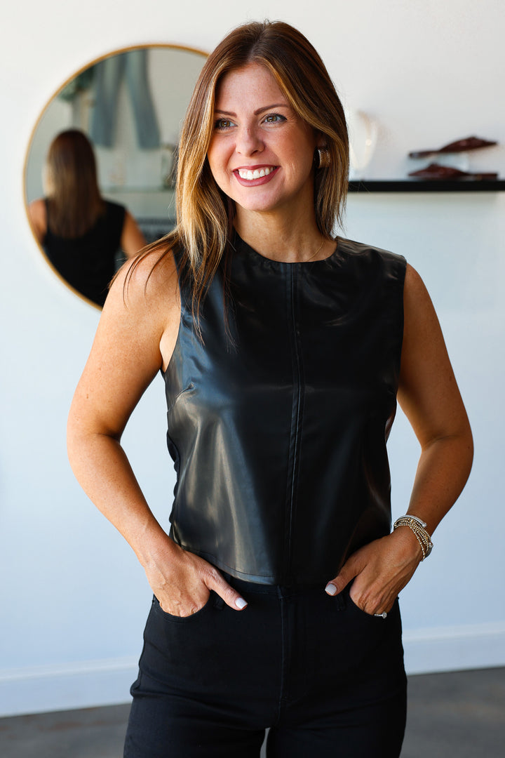 Leather Sleeveless Top - Black
