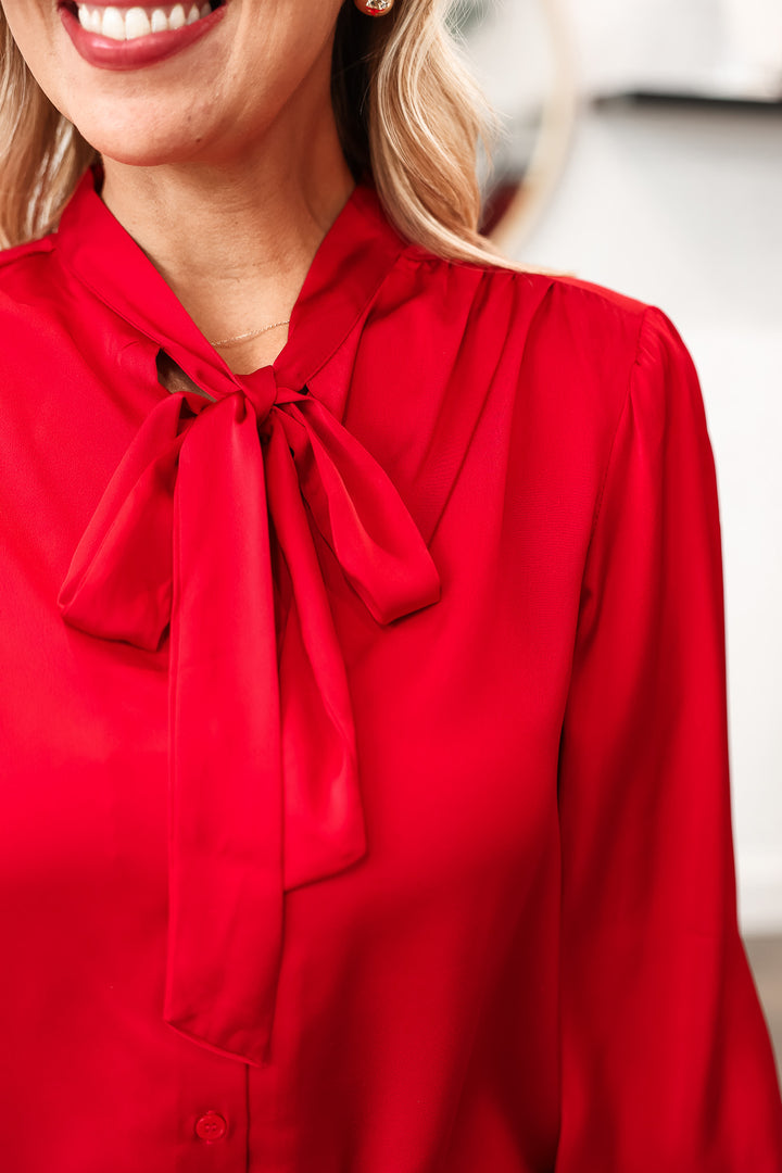 Tie Neck Blouse - Red