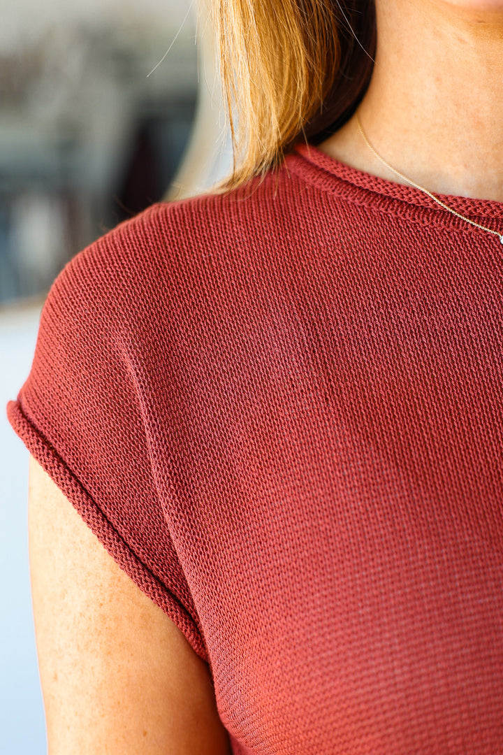 Cap Sleeve Knit Top - Rust