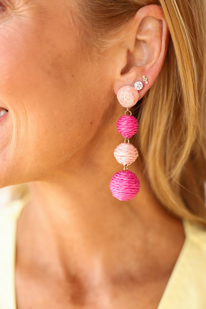 Tiered Straw Earrings - Pink