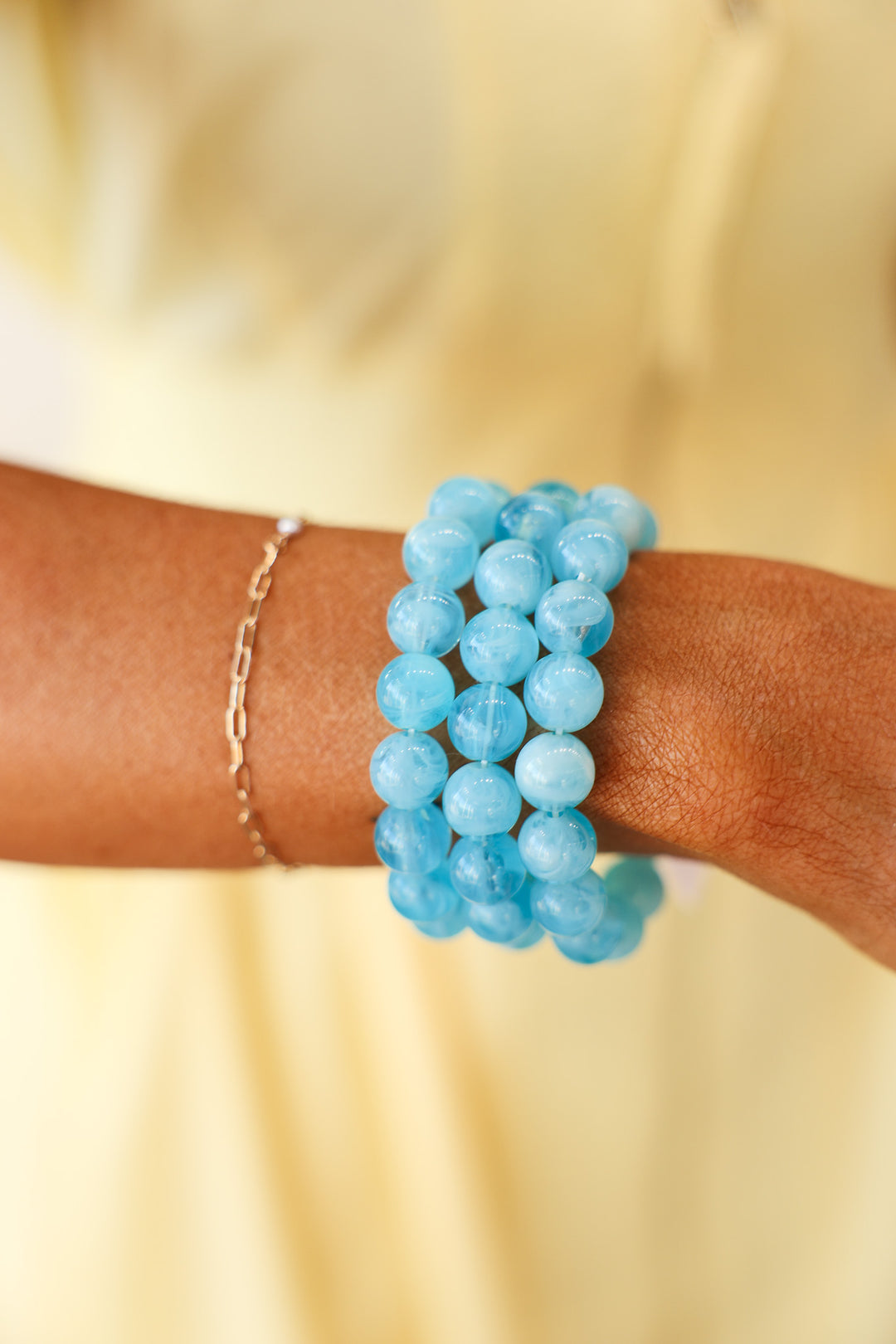 Large Beaded Stretch Bracelets - Blue