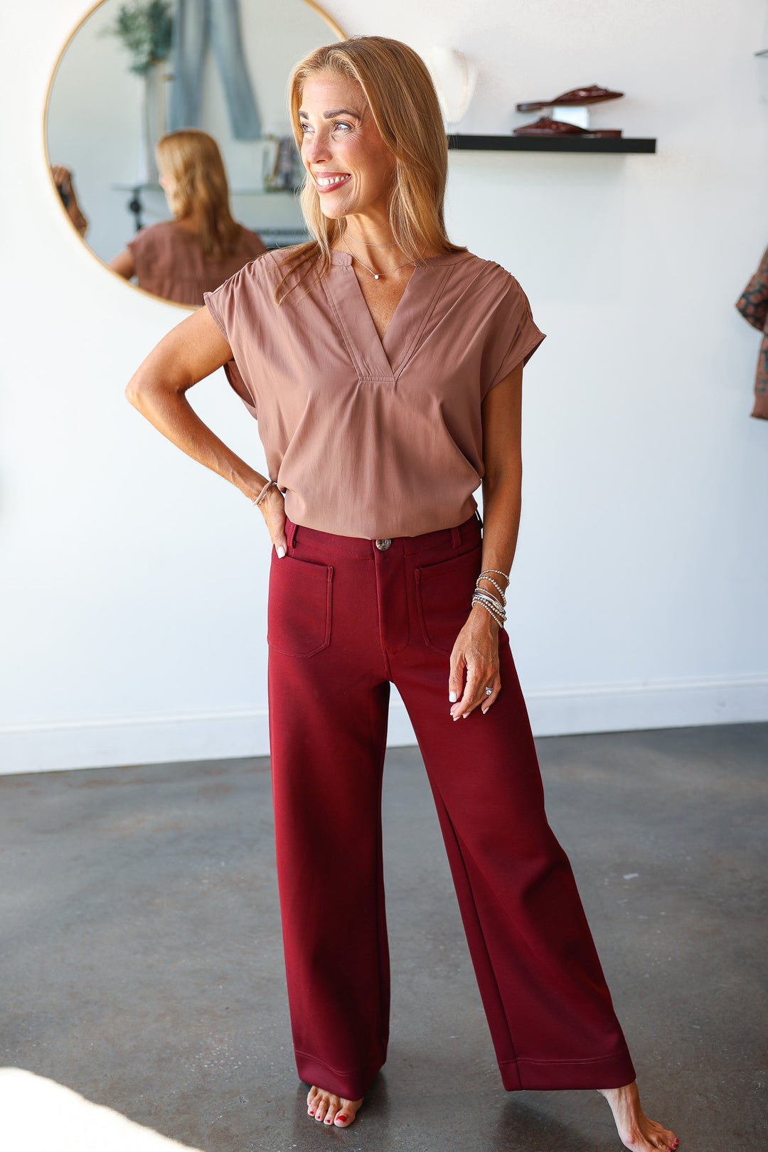 Front Pocket Pants - Burgundy