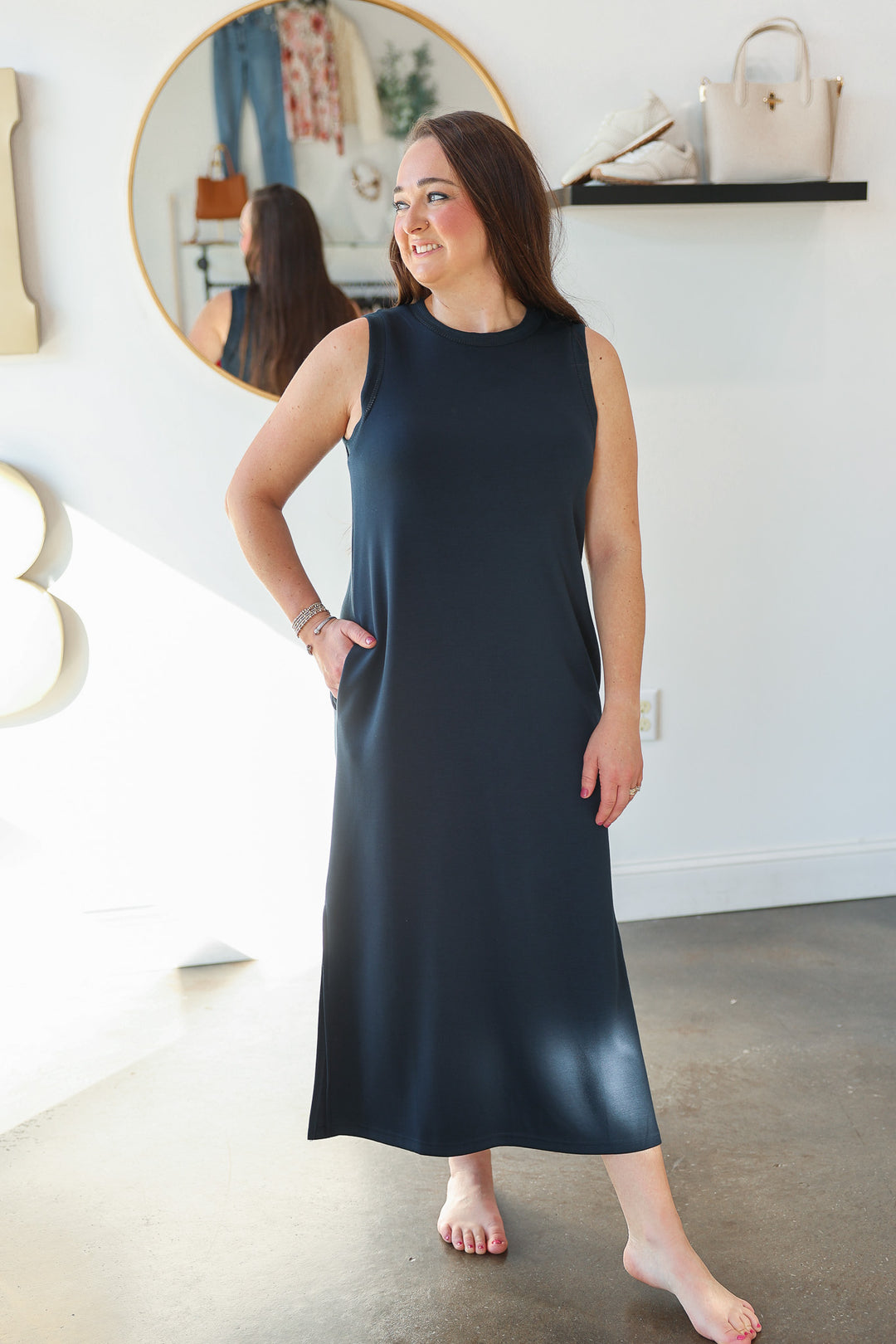 Contrast Trim Maxi Scuba Dress - Navy