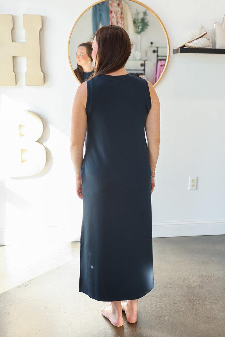 Contrast Trim Maxi Scuba Dress - Navy