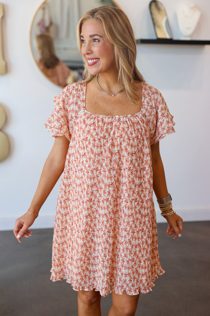 Floral Tie Back Mini Dress - Apricot