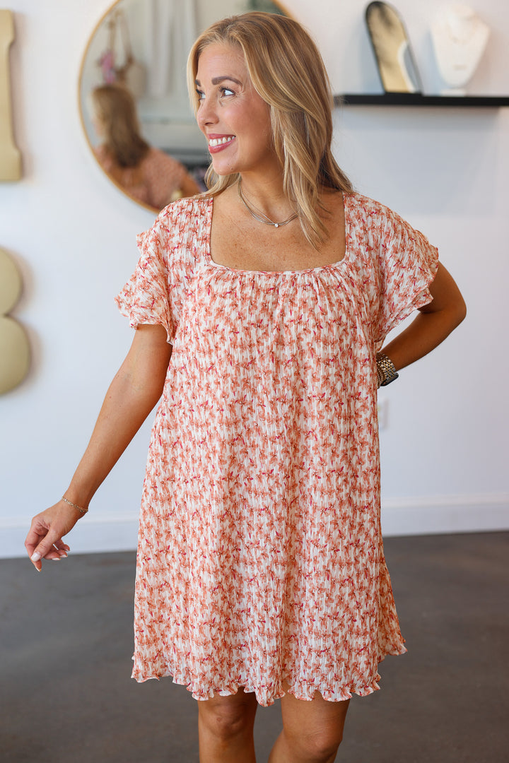 Floral Tie Back Mini Dress - Apricot