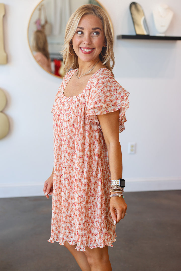 Floral Tie Back Mini Dress - Apricot