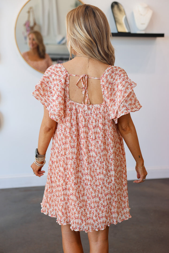 Floral Tie Back Mini Dress - Apricot