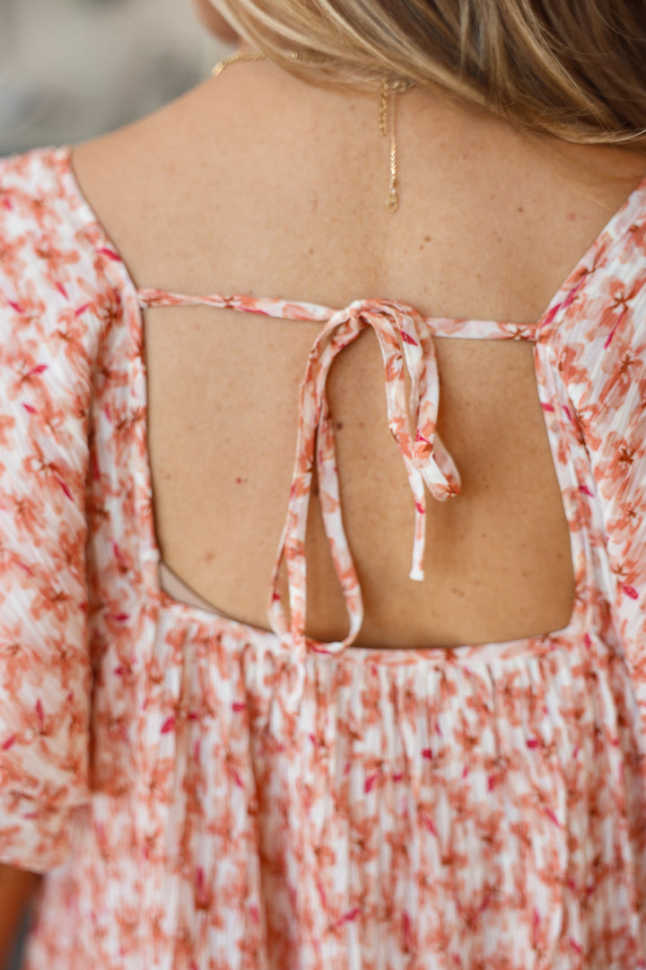 Floral Tie Back Mini Dress - Apricot