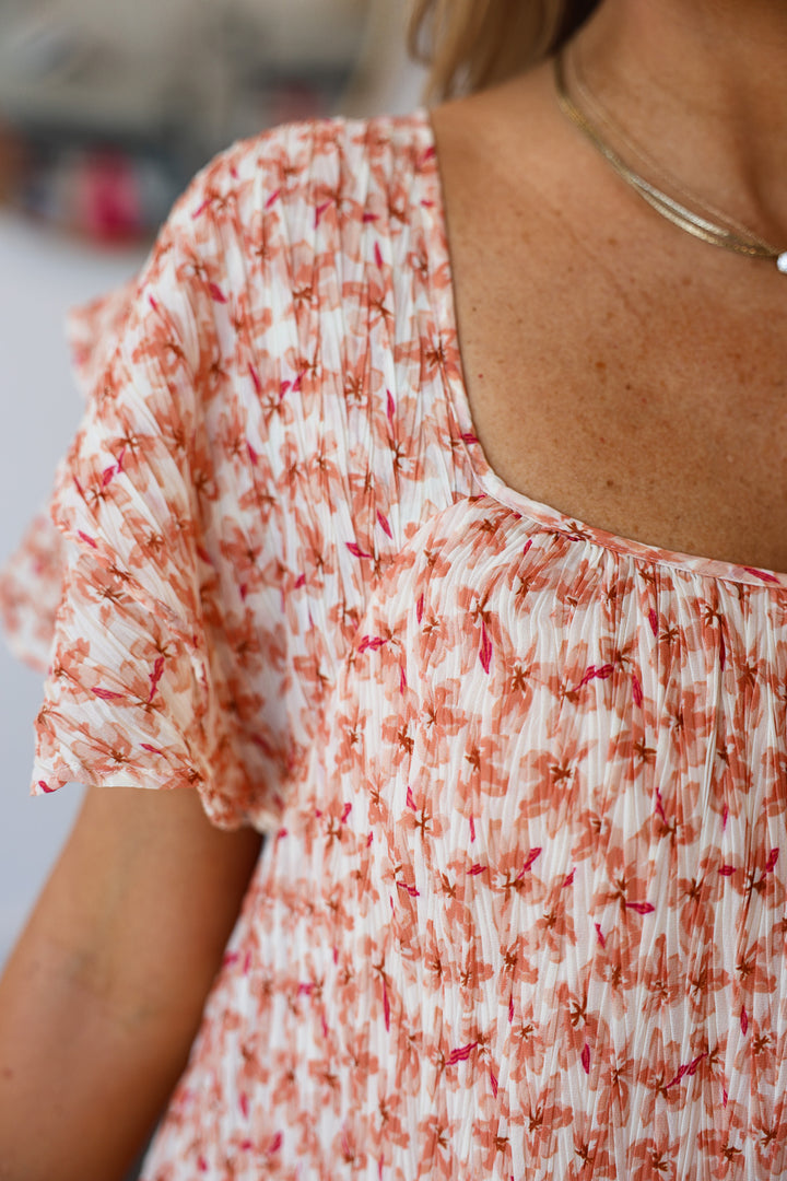 Floral Tie Back Mini Dress - Apricot