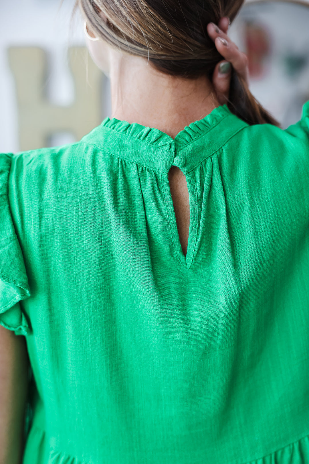 Flutter Sleeve Tiered Top - Green