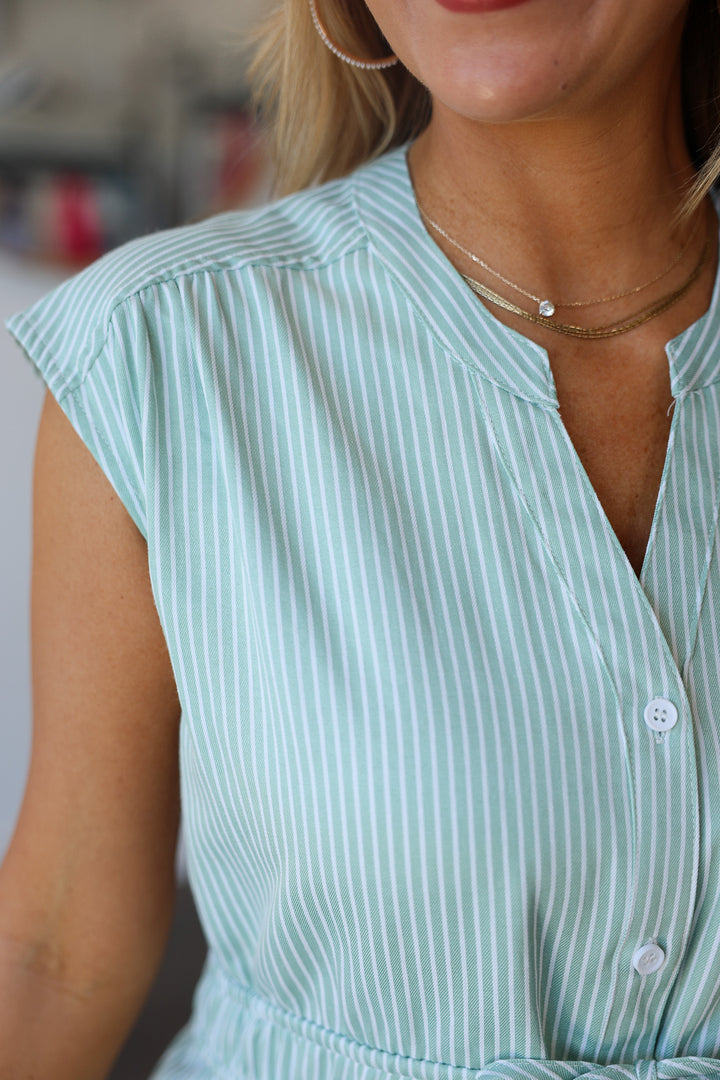 Striped Mini Dress - Green