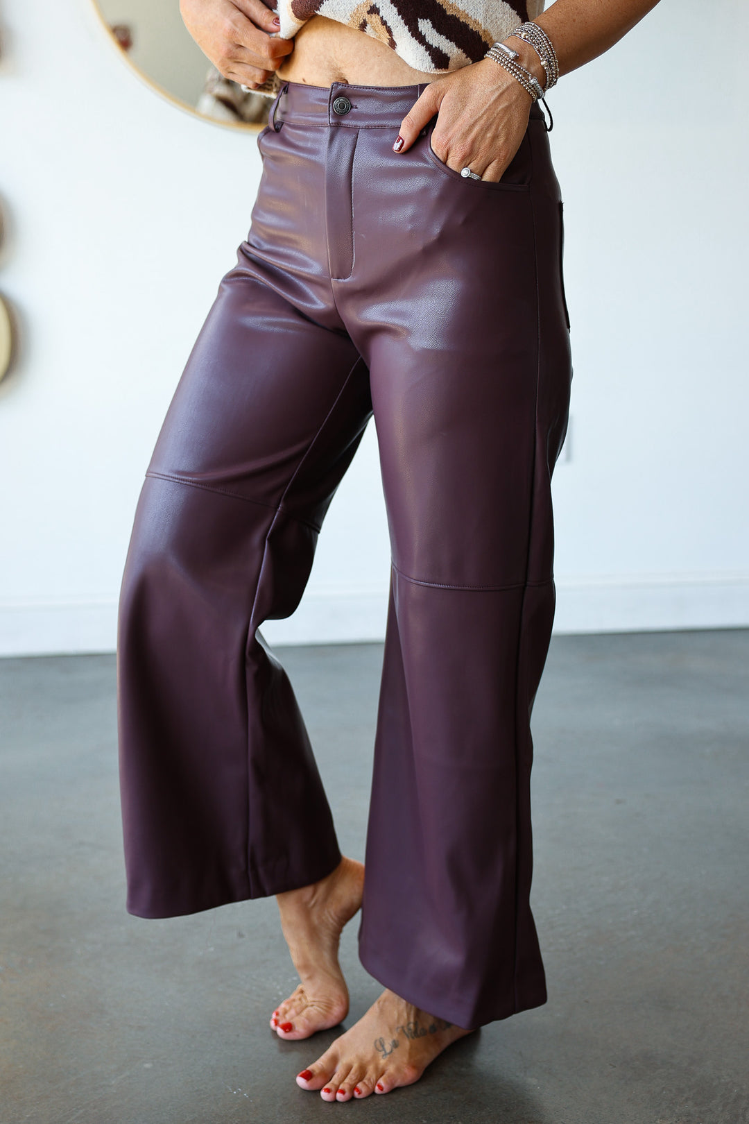 Faux Leather Wide Leg Pants - Dark Chocolate