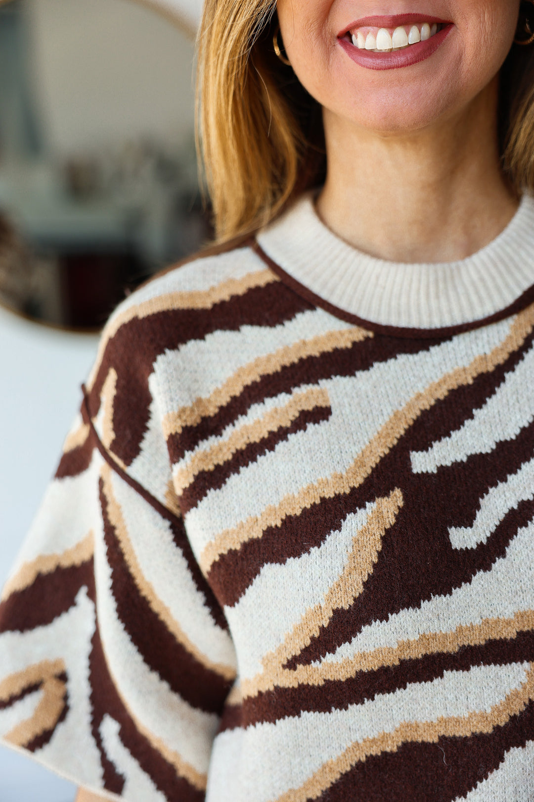 Zebra Stripe Short Sleeve Sweater