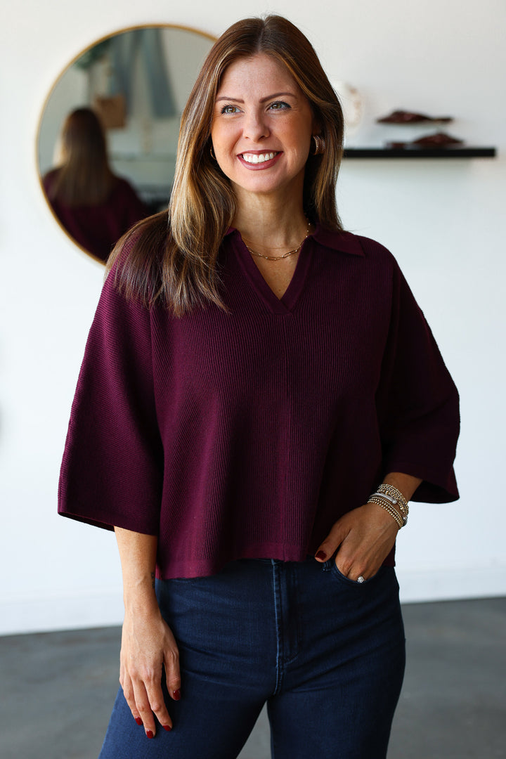 Ribbed Texture Sweater - Merlot
