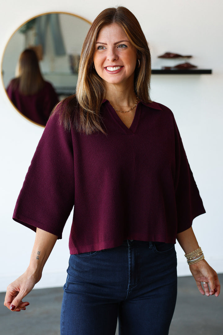 Ribbed Texture Sweater - Merlot