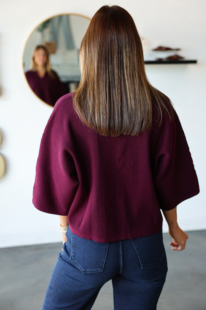 Ribbed Texture Sweater - Merlot