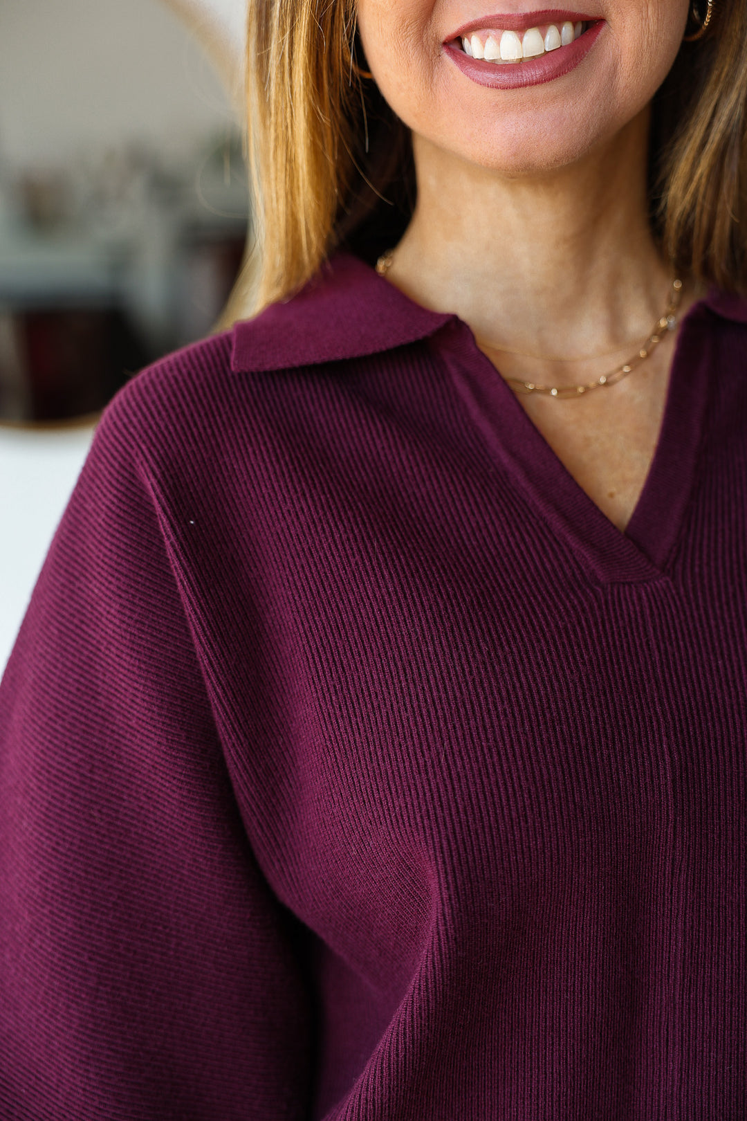 Ribbed Texture Sweater - Merlot