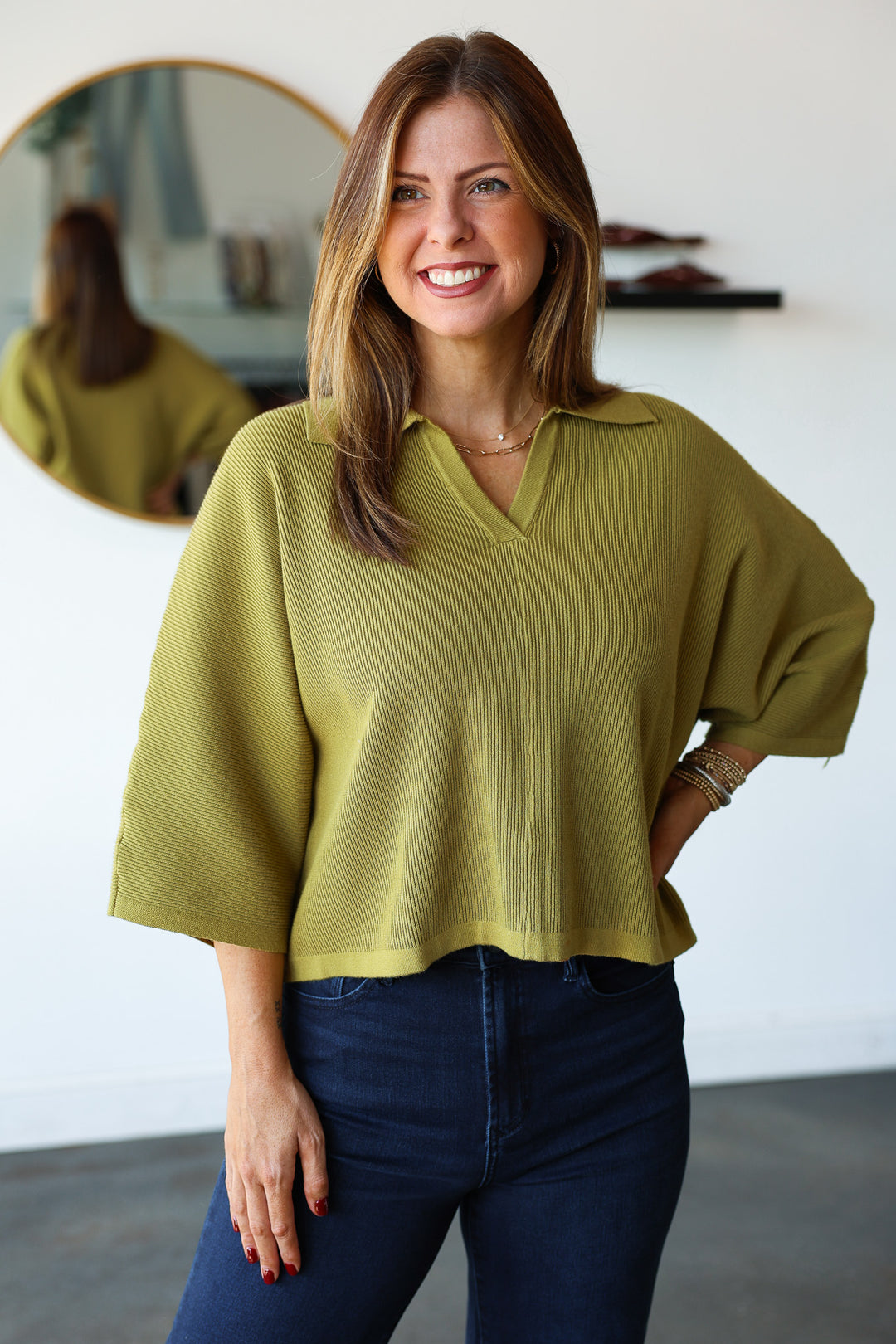 Ribbed Texture Sweater - Olive