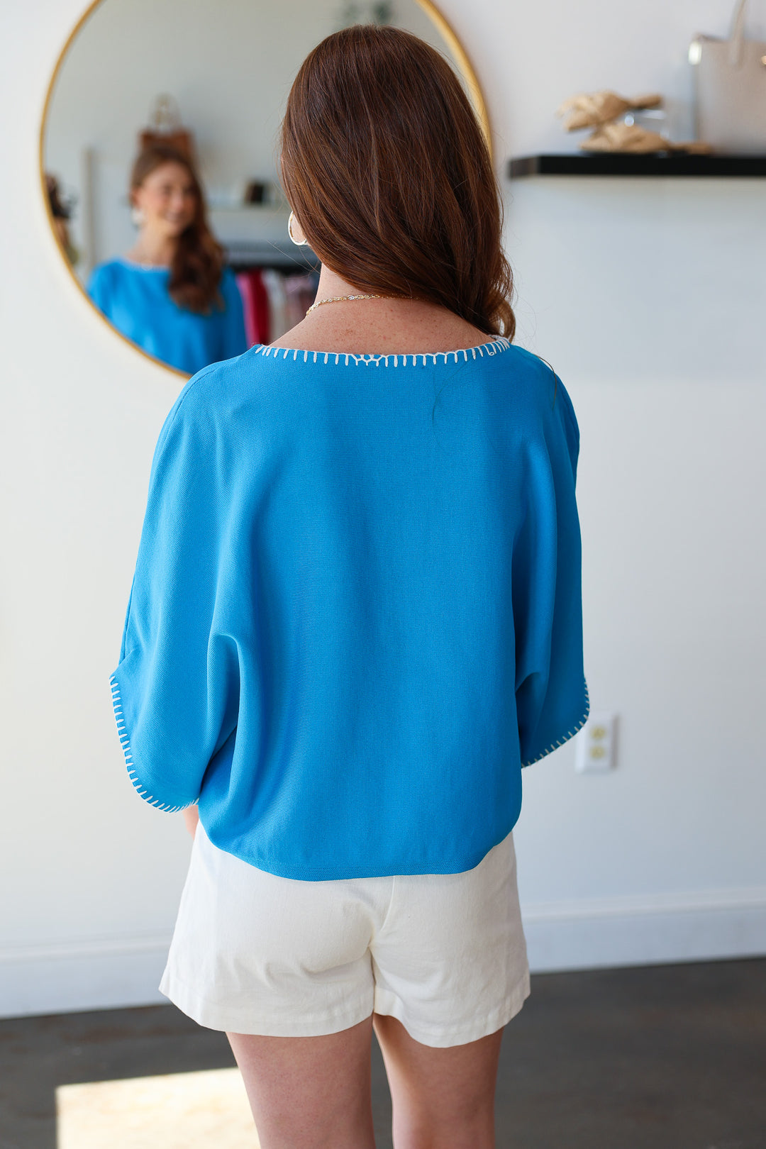 Stitch Trim Knit Top - Cerulean